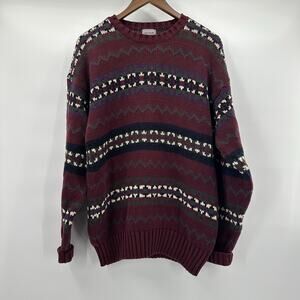 Vintage Mackinaw Sweater Mens Large Red Hand Framed Knit Grandpa Chunky